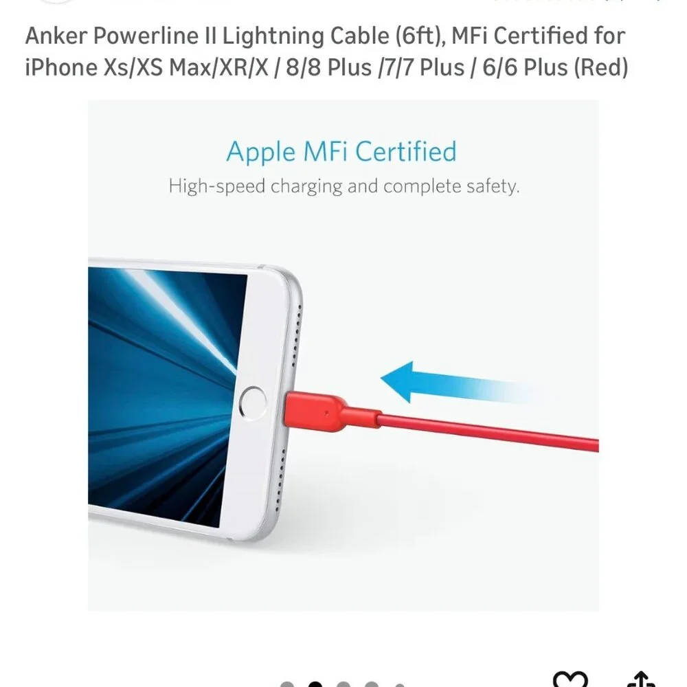 Anker Iphone Charger Powerline II Lightning Cable 6ft